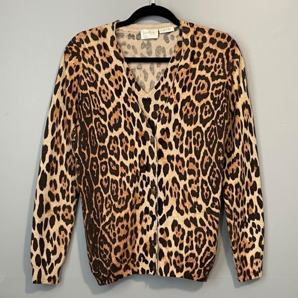 Vintage Leopard Print Neiman Marcus Cashmere Cardigan and T Shirt Twinset - Picture 2 of 7